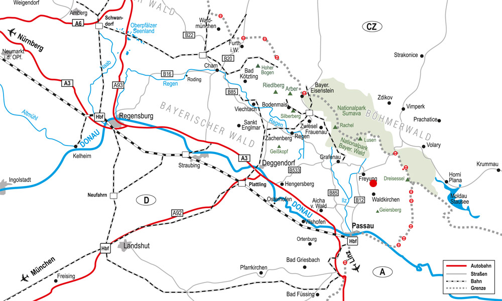 Anfahrtsbescheibung Karte Bayerischer Wald